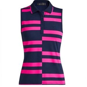 G/FORE Navy and Hot Pink Striped Sleeveless Polo Tank
